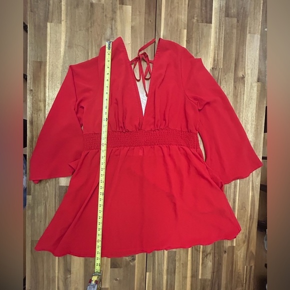 Cacique Swim Red Sheer Chiffon Tie Back Swim Dress Cover Up w/Pockets Sz 22/24 - Picture 5 of 9